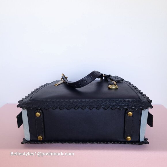 COACH Dreamer 27 Whipstitch Colorblocked Mixed Leather & Suede Satchel-Ink Mult⭐ - Picture 8 of 16